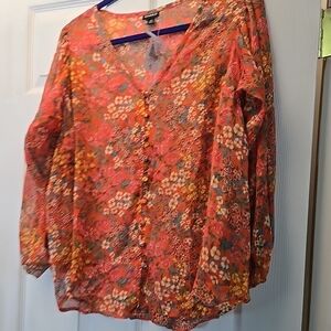 Torrid Floral Button-Front Blouse - Red and Orange